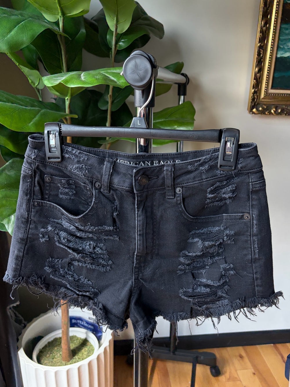 American Eagle Outfitters Black Distressed Vintage Hi-Rise Denim Cutoff Shorts 6